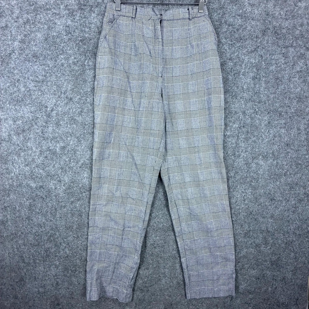 Vintage Pretense Dress Pants Womens 12 Gray Plaid Rayon Pleated Career Business